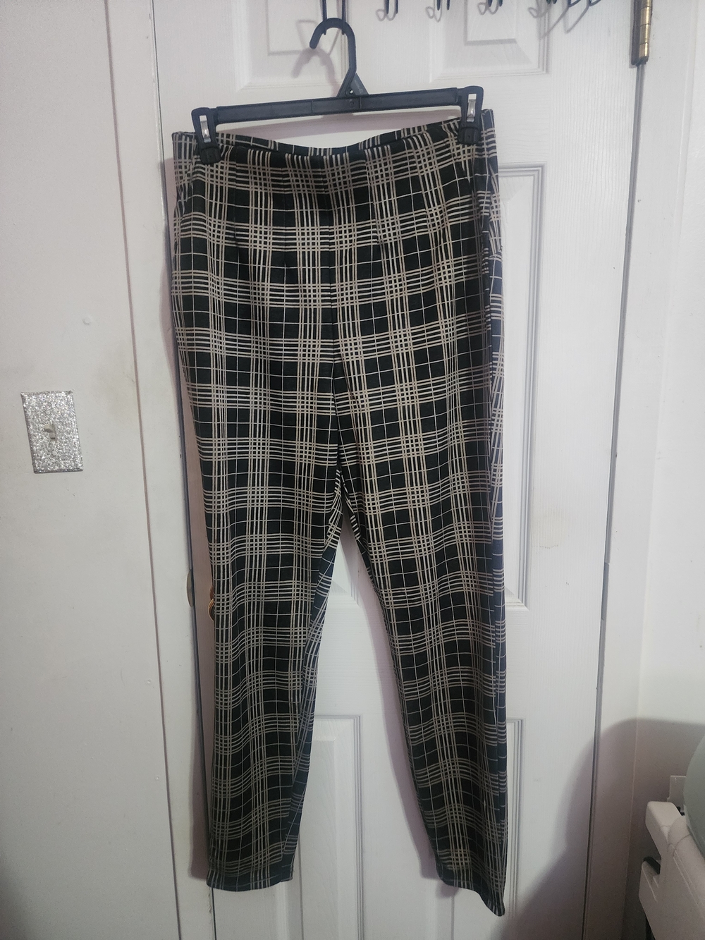 Women  Black Plaid Dress Pants Leggings